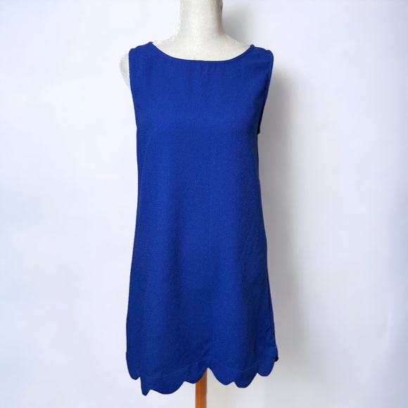 MITTOSHOP Size S Women's Cute Lightweight CREPE SCALLOP Hem Zip Dress Blue - Picture 1 of 8